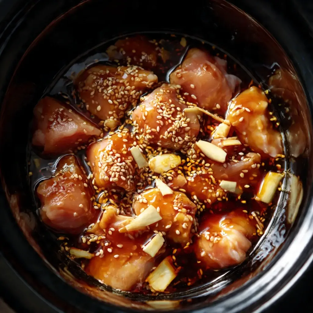 Crockpot Teriyaki Chicken in cooking stage