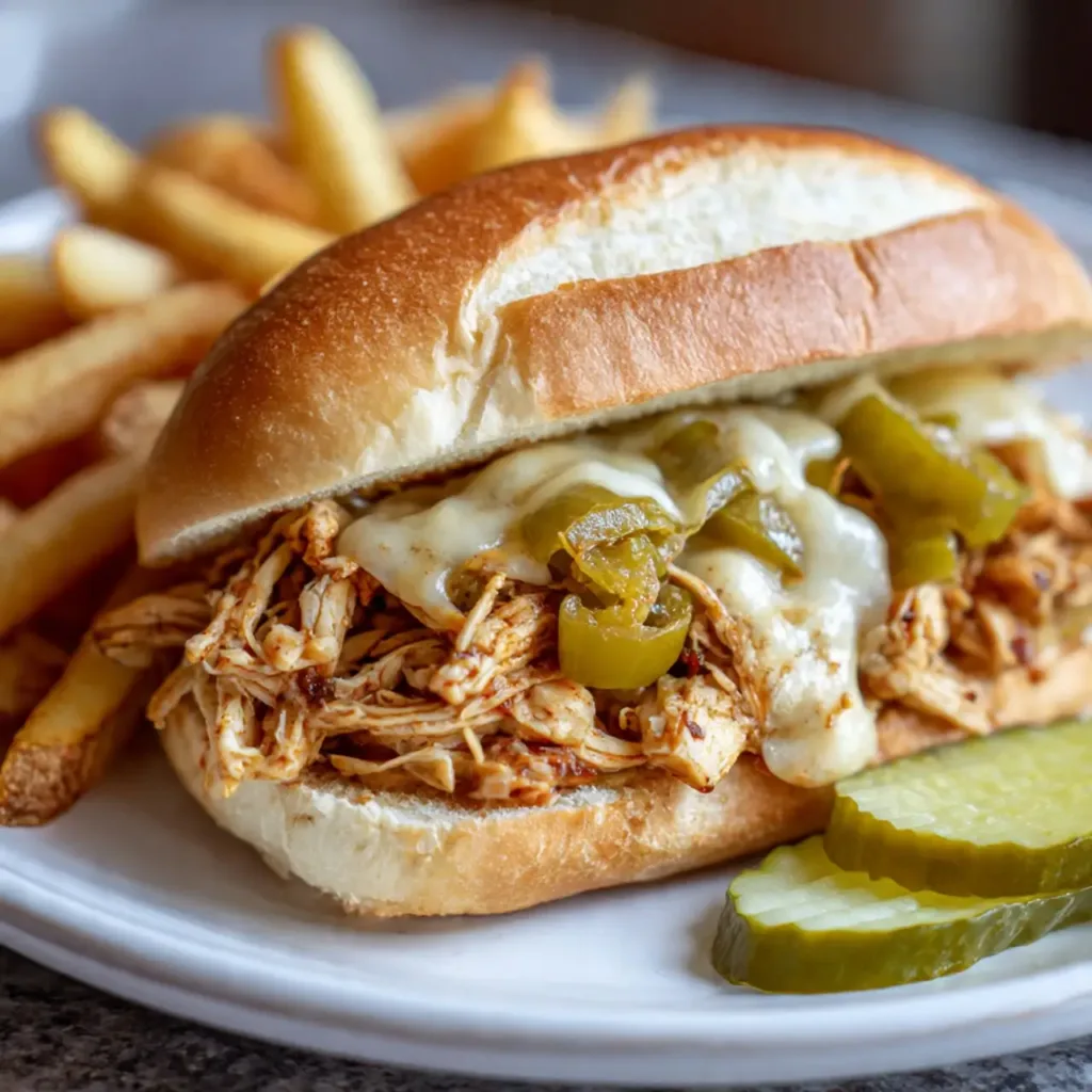 Mississippi Chicken sandwich on bun with melted cheese