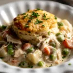Slow Cooker Chicken Pot Pie in rustic bowl