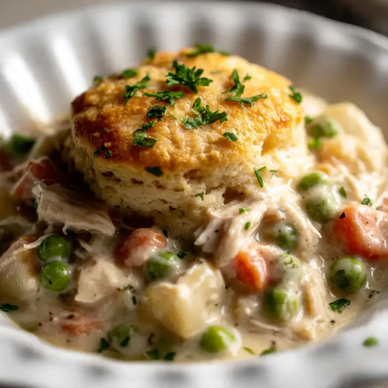 Slow Cooker Chicken Pot Pie in rustic bowl