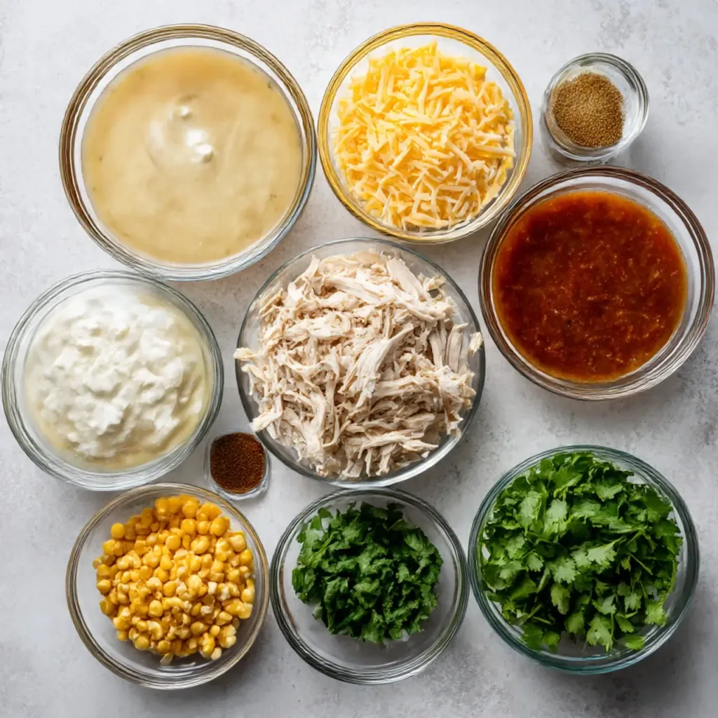 Ingredients for Cheesy Southwestern Chicken Tortilla Soup