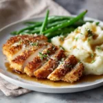 Side view of Hellmann’s Parmesan Crusted Chicken Recipe with garnish