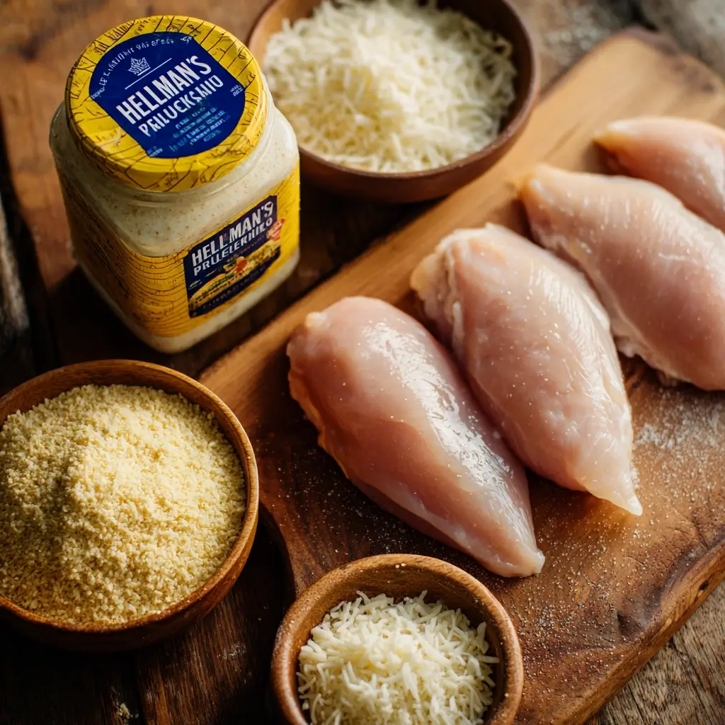 Side angle of ingredients for Parmesan Crusted Chicken