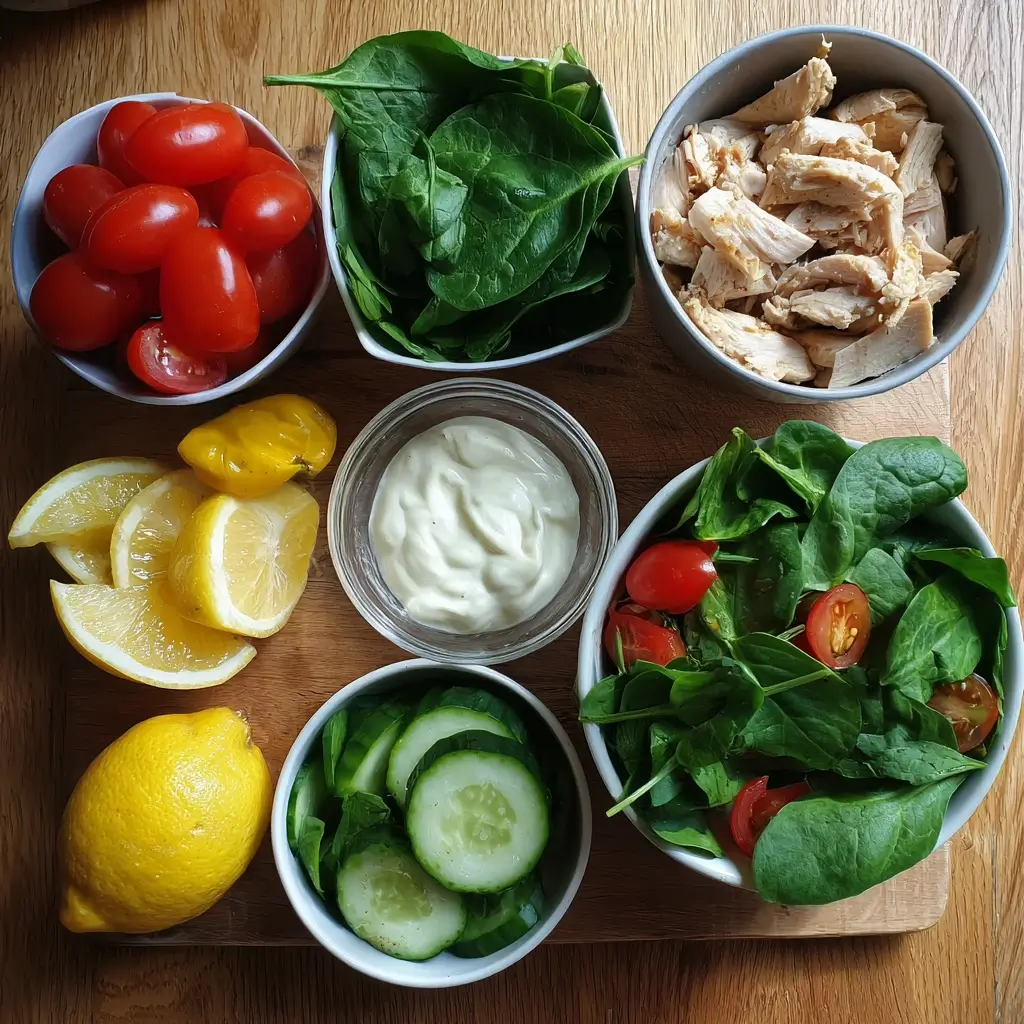 slimming world chicken salad ingredients flat lay