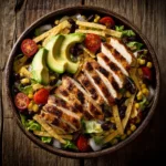 Southwest chicken salad recipe with grilled chicken and fresh toppings