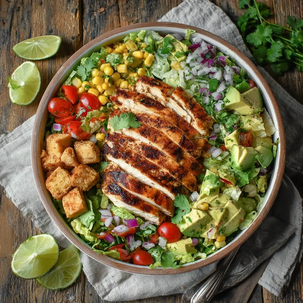Served southwest chicken salad with lime and herbs