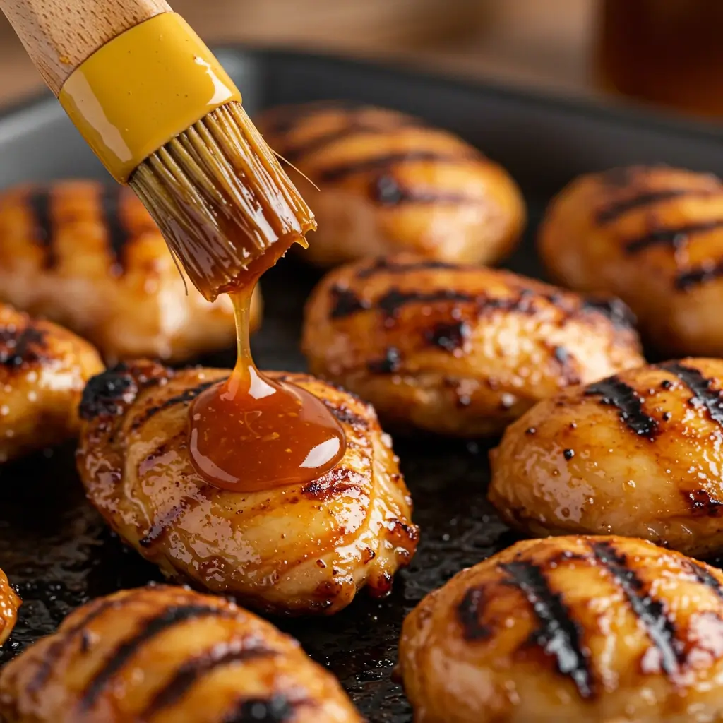 chipotle hot honey chicken recipe being grilled with thick glaze
