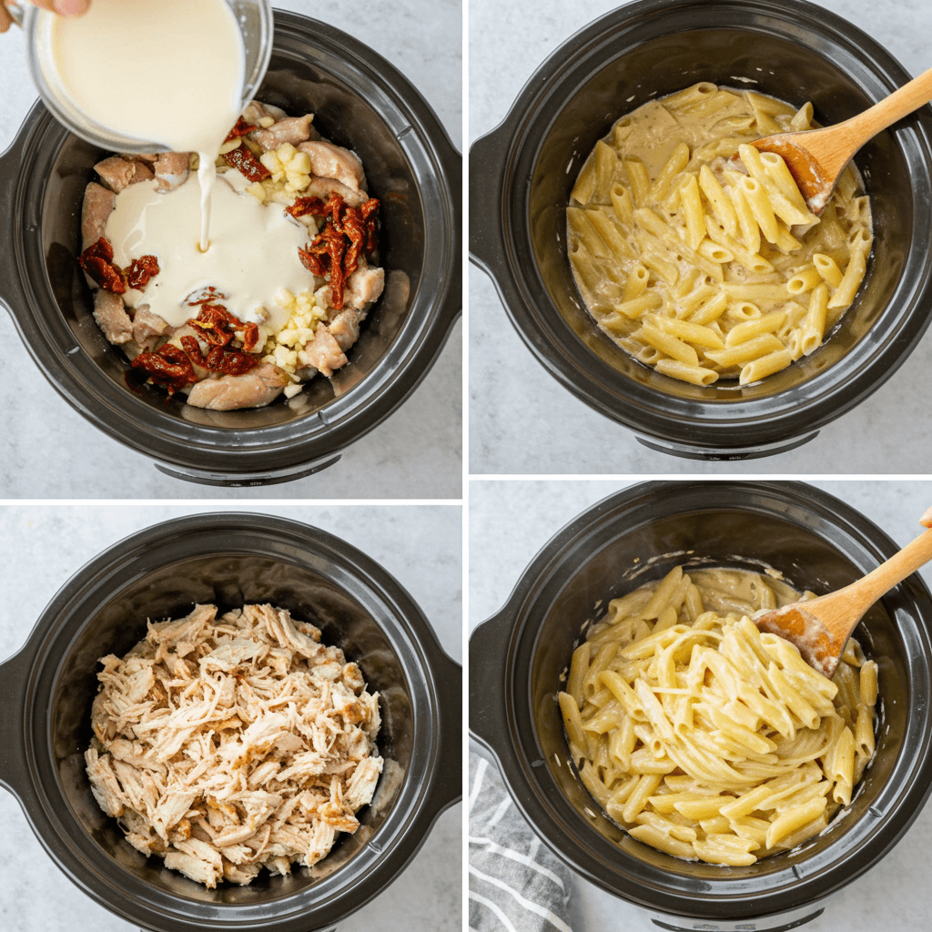 Chicken in crock pot with sun-dried tomatoes and garlic