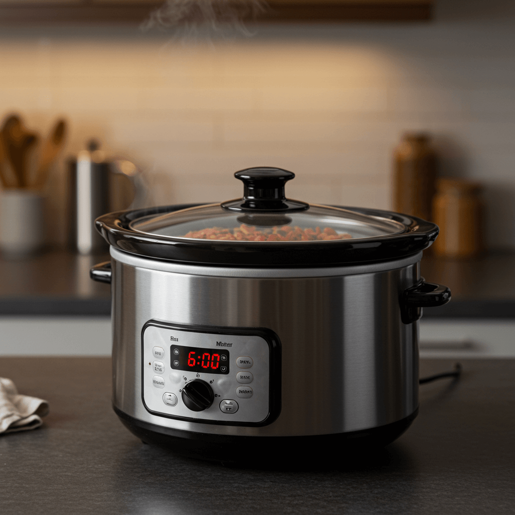 slow cooker set to low cooking chicken and gravy
