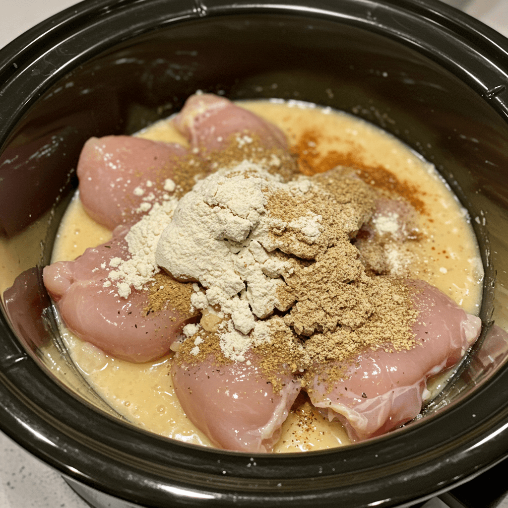 layering chicken and soup for crockpot chicken and gravy