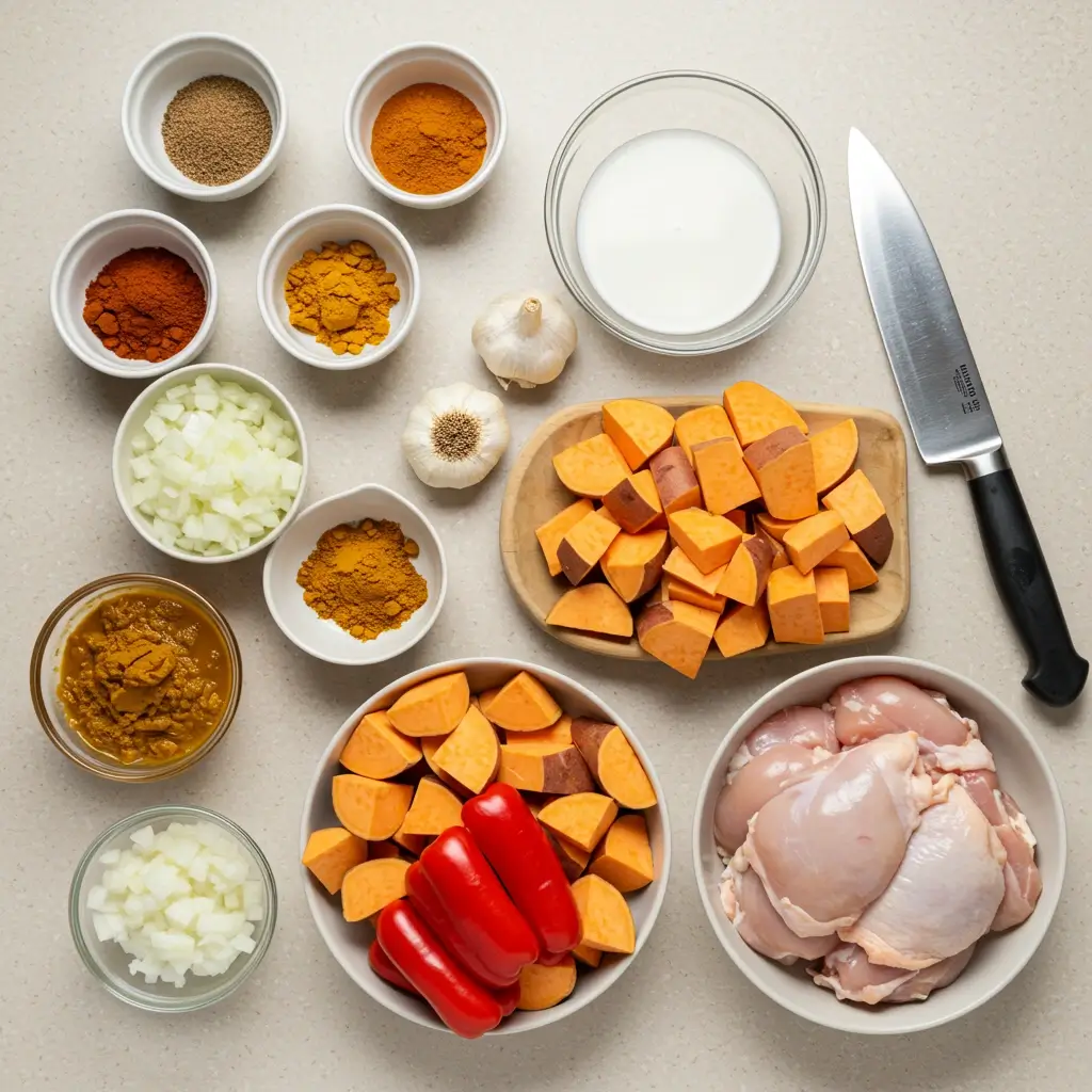 Ingredients for homemade curried chicken in crockpot
