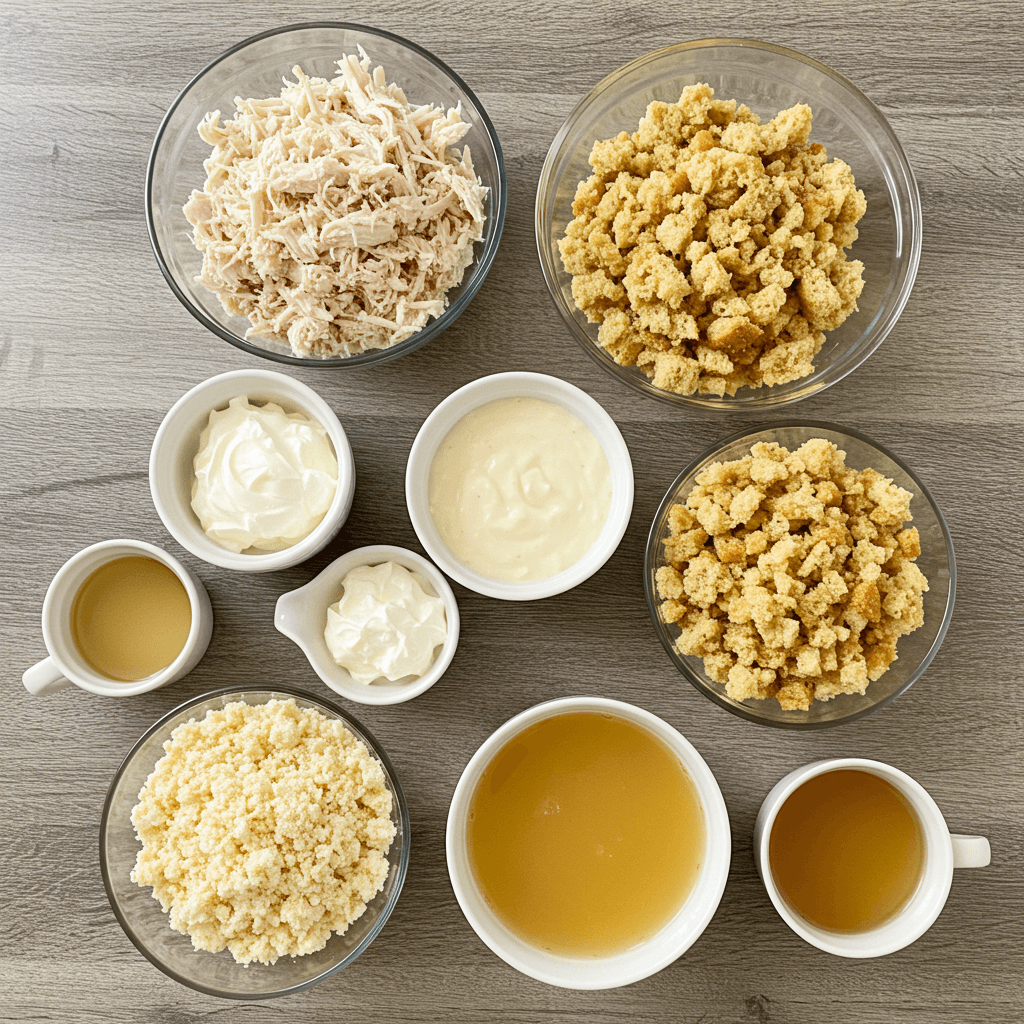 Ingredients for Dolly’s Chicken and Stuffing Casserole