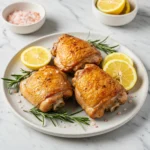 Himalayan pink salt trick with chicken on rustic plate