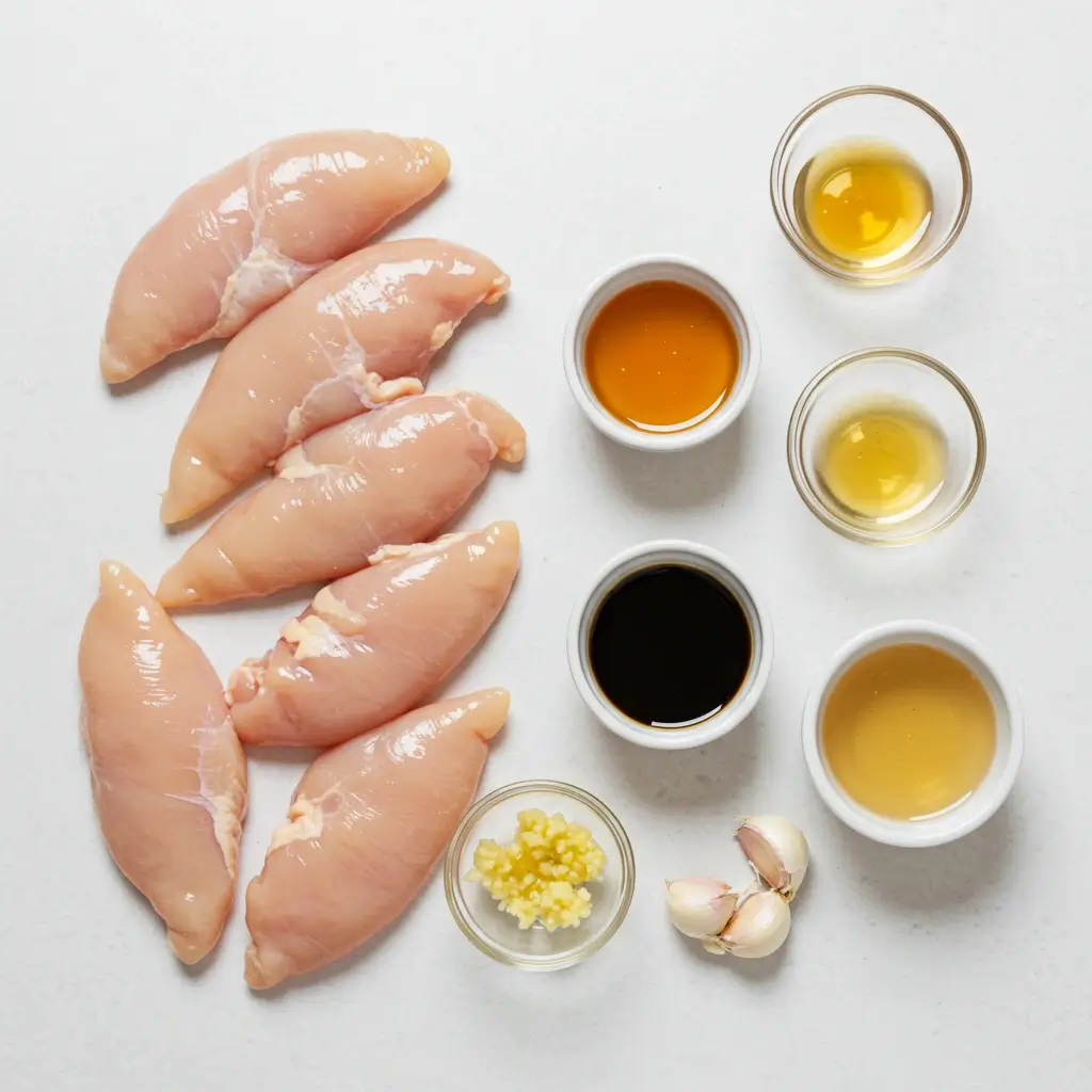 Ingredients for sweet and sticky honey garlic chicken tenders crockpot