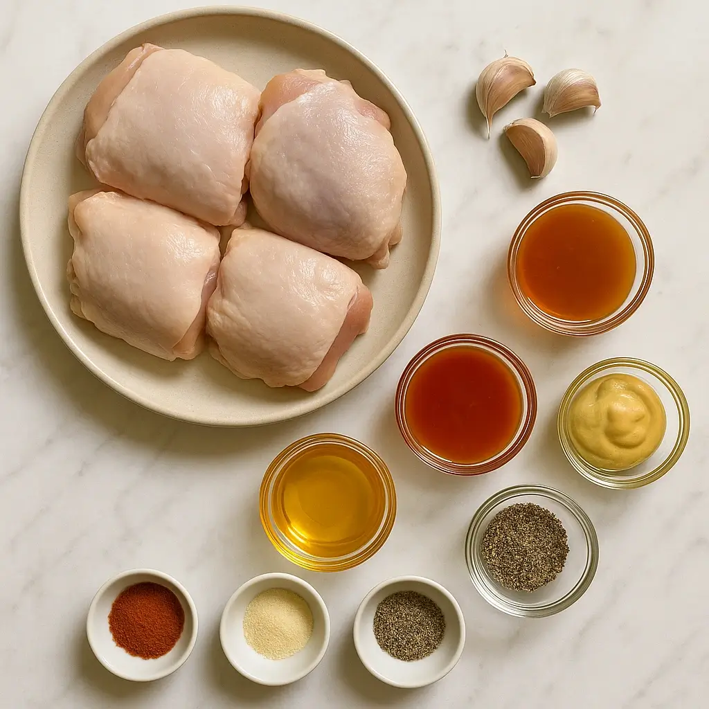 hot honey glazed chicken recipe ingredients laid out