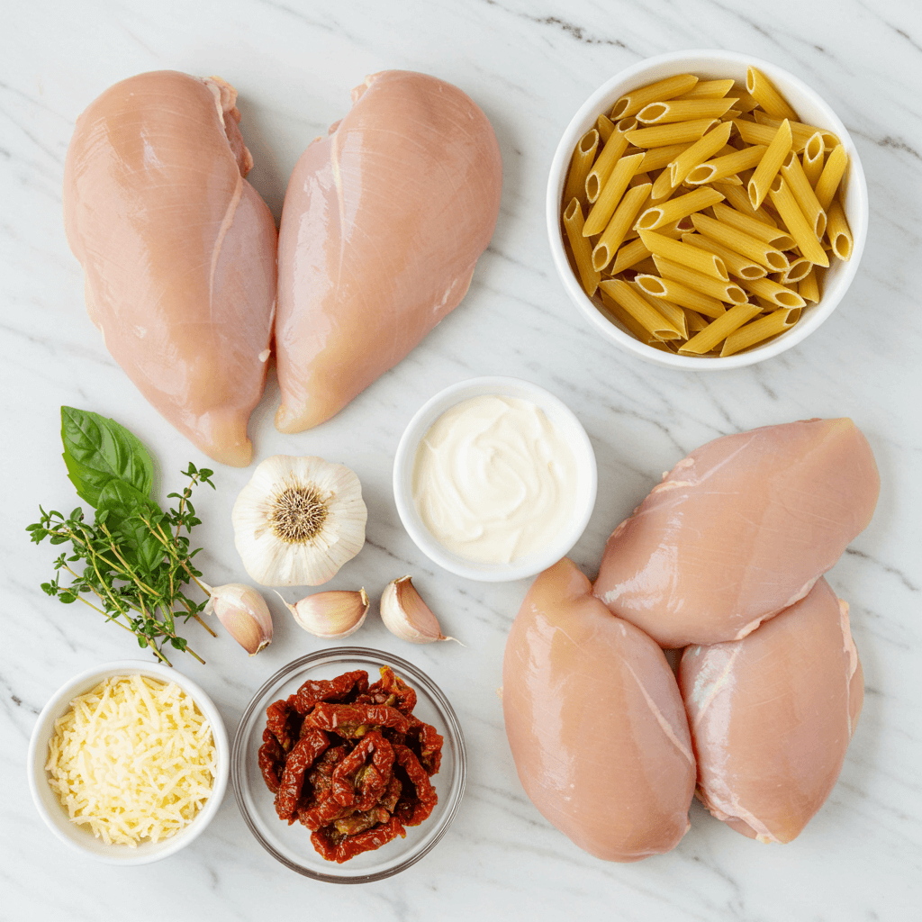 Ingredients for one pot marry me chicken pasta recipe