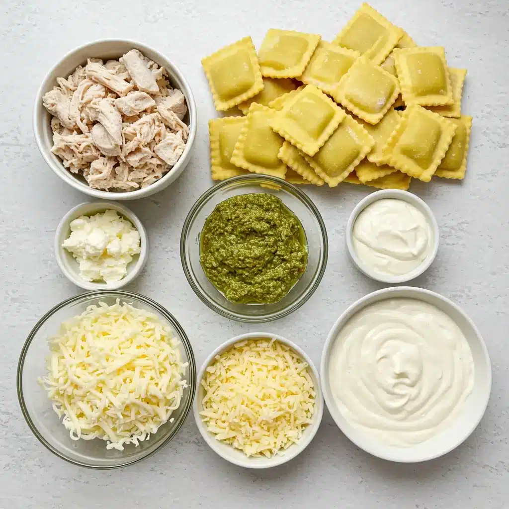 Ingredients for Slow Cooker Pesto Chicken Alfredo Ravioli Lasagna Recipe