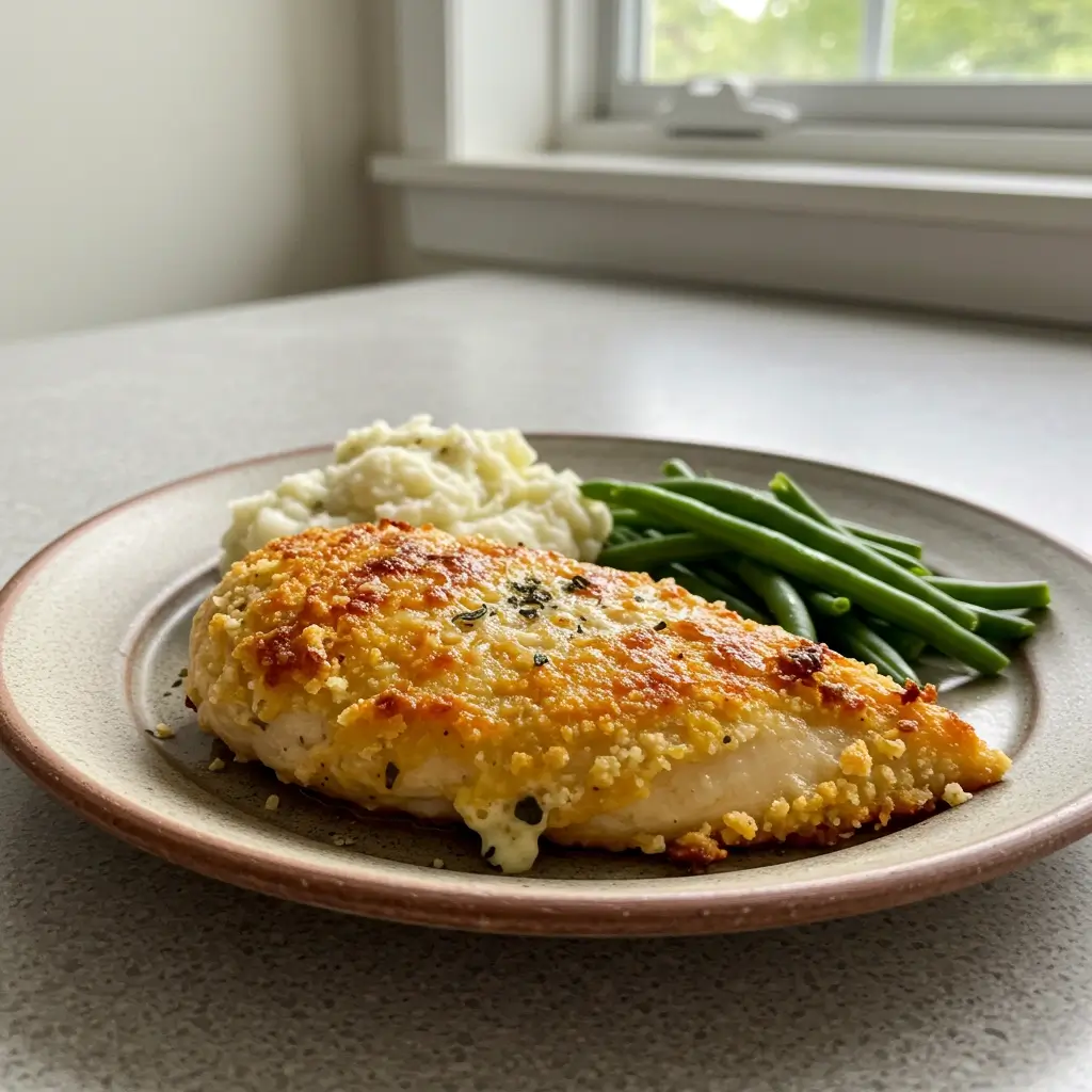 serving hellmann’s mayonnaise parmesan chicken with salad