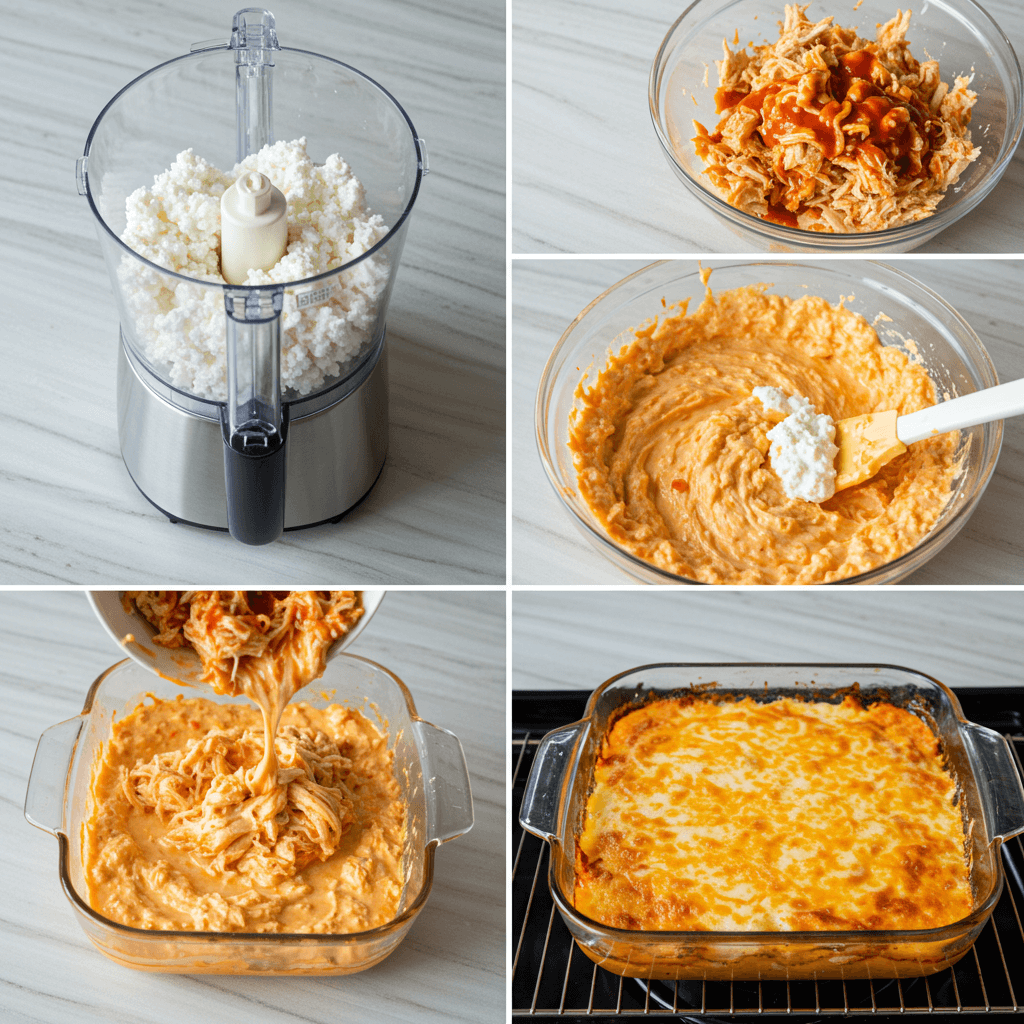 step-by-step buffalo chicken dip with cottage cheese