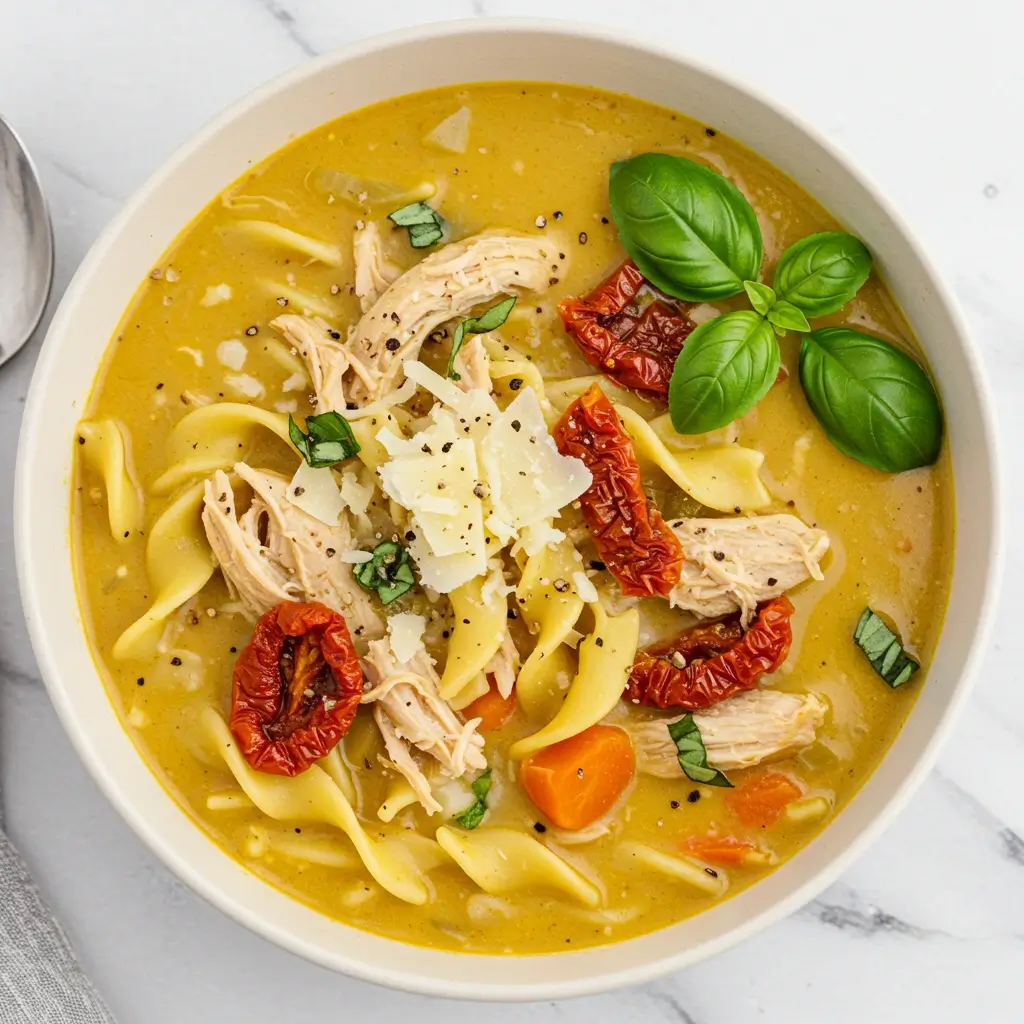 bowl of marry me chicken noodle soup
