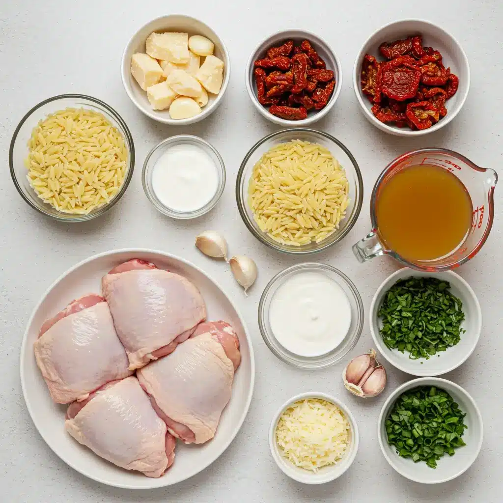 Ingredients for one pan marry me chicken with orzo