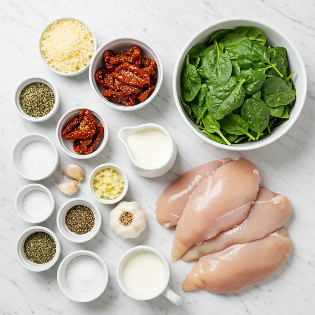 Ingredients for marry me chicken with spinach