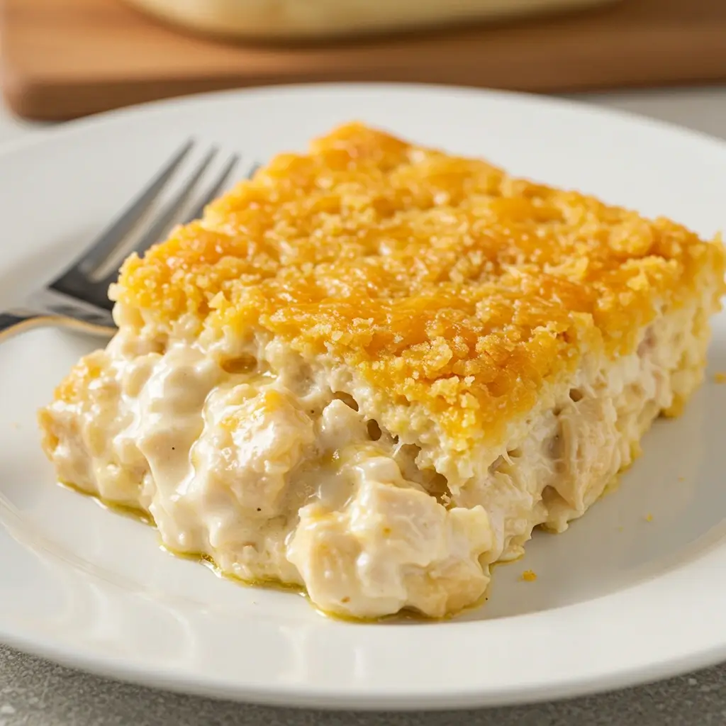 Served ritz cracker chicken casserole recipe with mashed potatoes and green beans