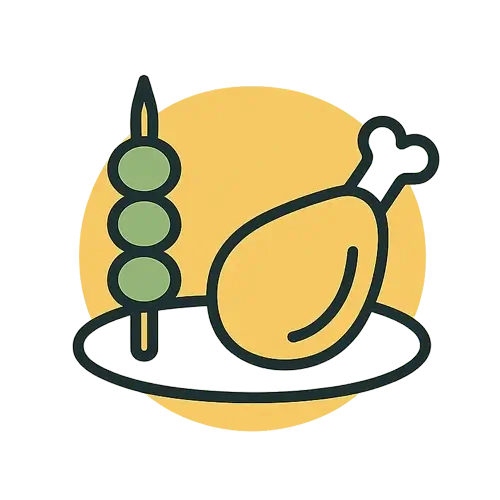 ppetizer chicken recipes icon – small plate with chicken wings and skewers