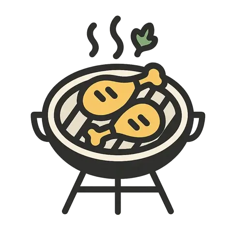 Grilled chicken recipes icon – barbecue grill with chicken drumsticks illustration