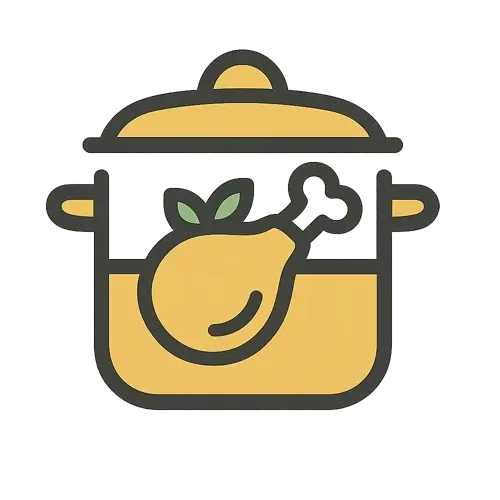 One pot chicken recipes icon – single cooking pot with chicken leg illustration