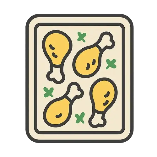 Sheet pan chicken recipes icon – baking tray with chicken drumsticks illustration