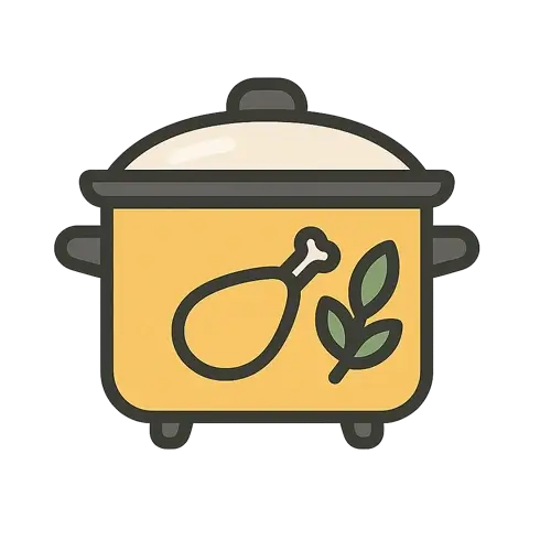 Slow cooker chicken recipes icon – crockpot with chicken drumstick illustration