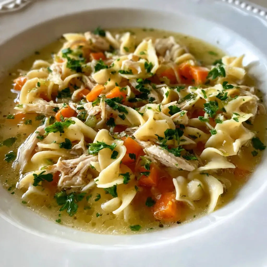 home made chicken noodle soup served