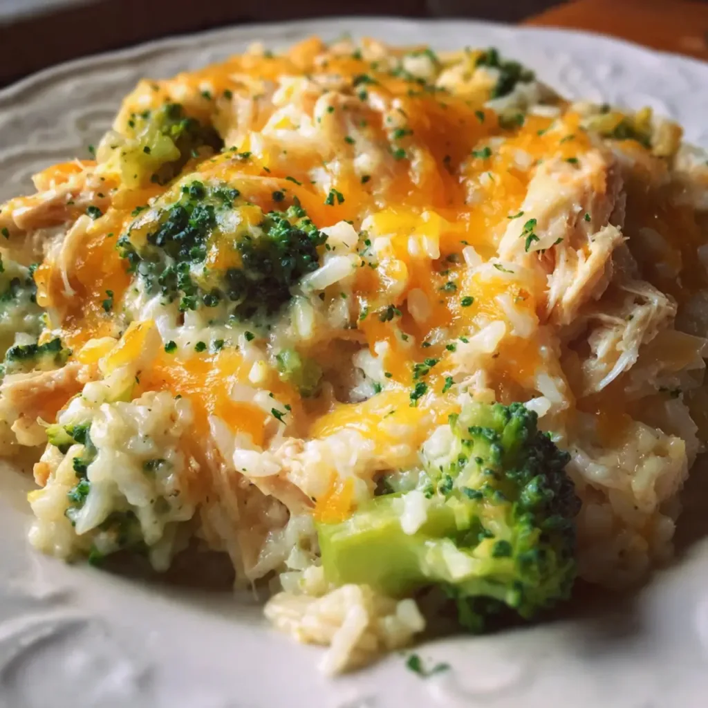 Cheesy Broccoli Chicken Rice Casserole Serving