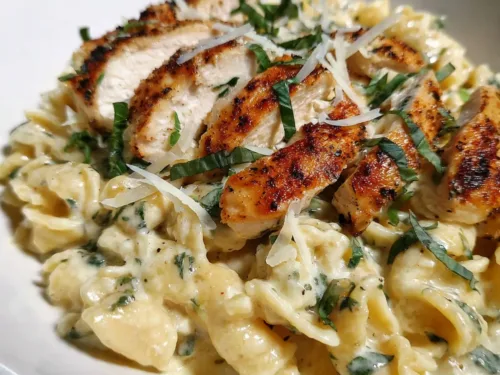 Creamy Basil Alfredo Chicken Pasta