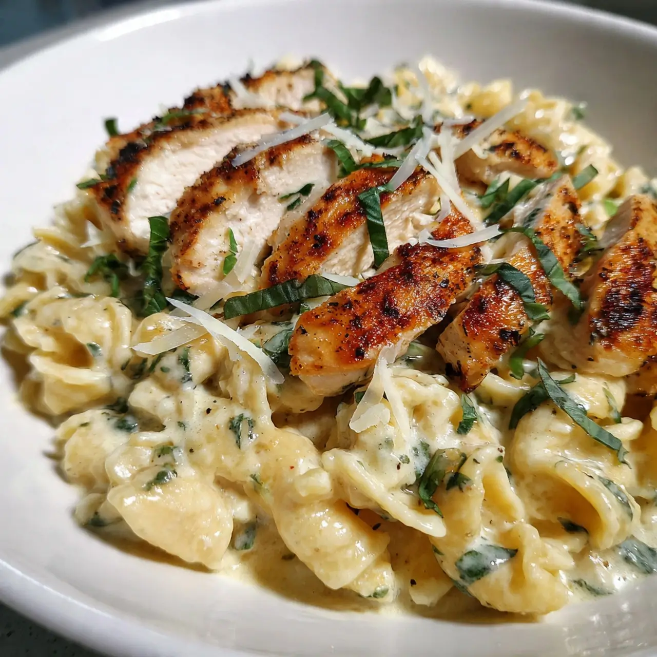 Creamy Basil Alfredo Chicken Pasta