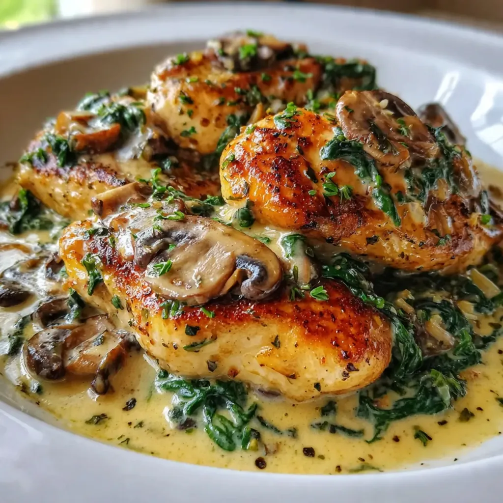 Creamy Chicken with Spinach and Mushrooms Serving