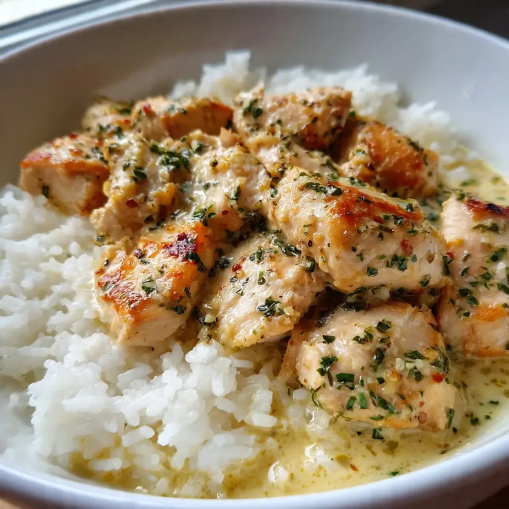 Creamy Garlic Chicken Skillet with Rice Serving