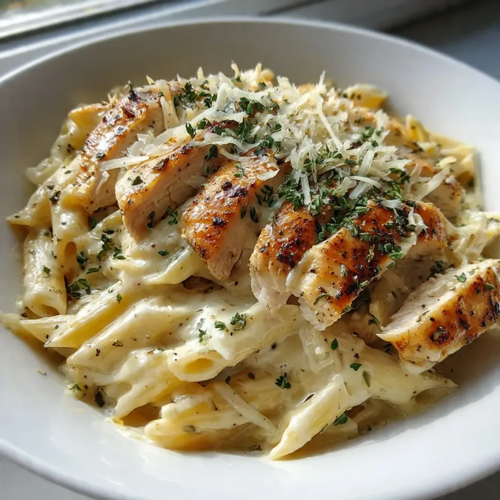 Creamy Garlic Herb Chicken Pasta serving