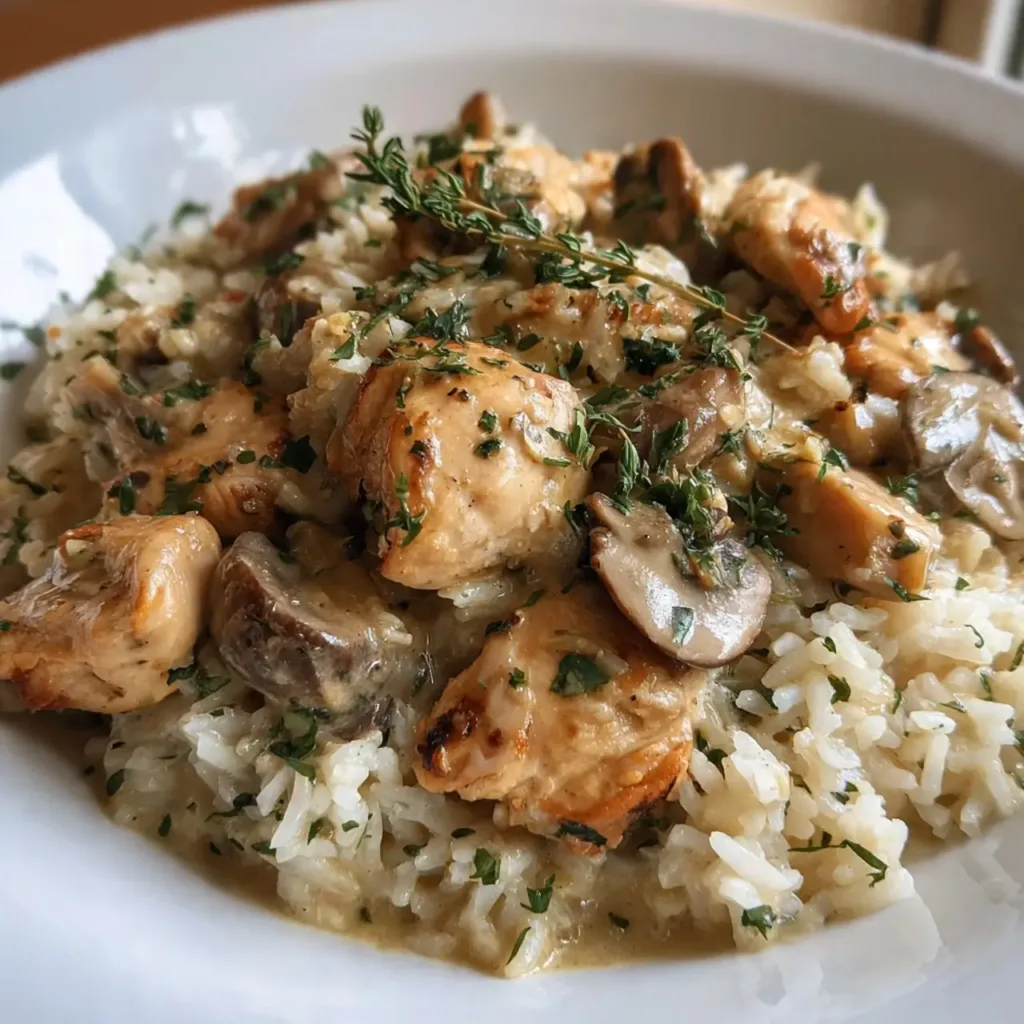 Creamy Mushroom Chicken and Rice Dinner Serving