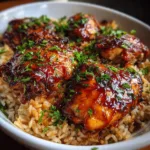 Honey BBQ One Pan Chicken and Rice with Caramelized Edges