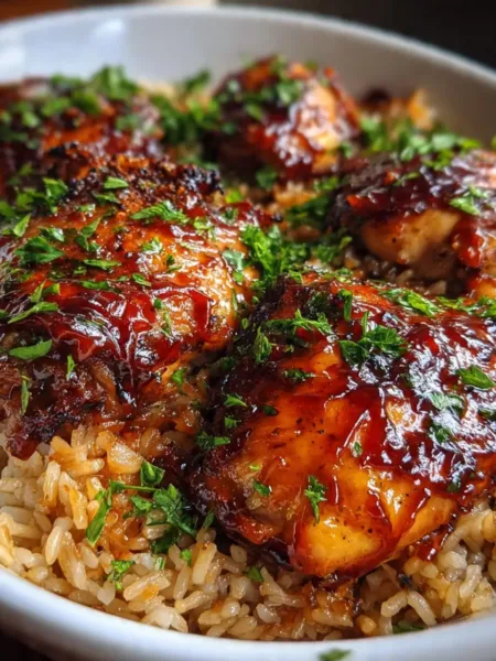 Honey BBQ One Pan Chicken and Rice with Caramelized Edges