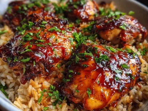 Honey BBQ One Pan Chicken and Rice with Caramelized Edges