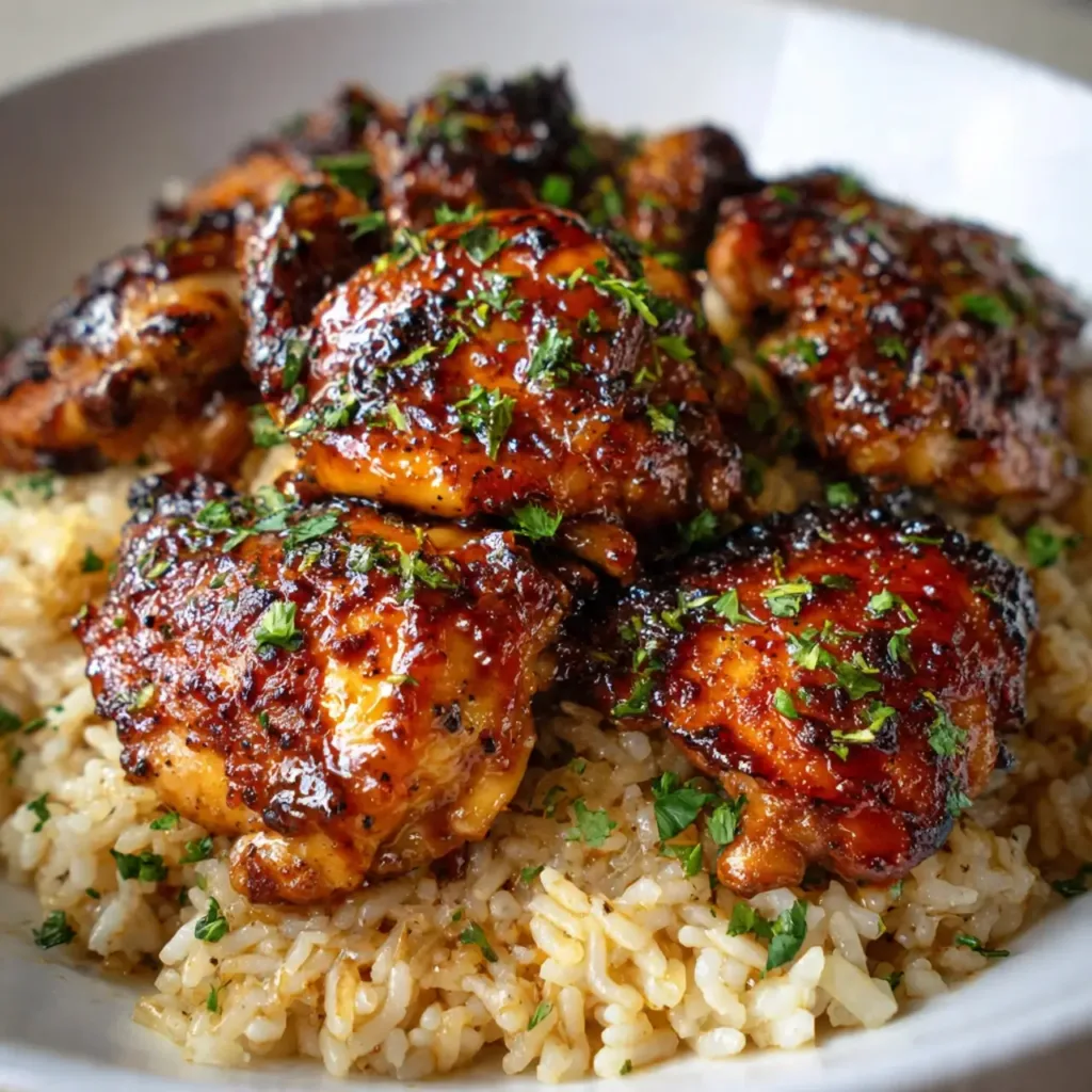 Honey BBQ One Pan Chicken and Rice with Caramelized Edges Recipe
