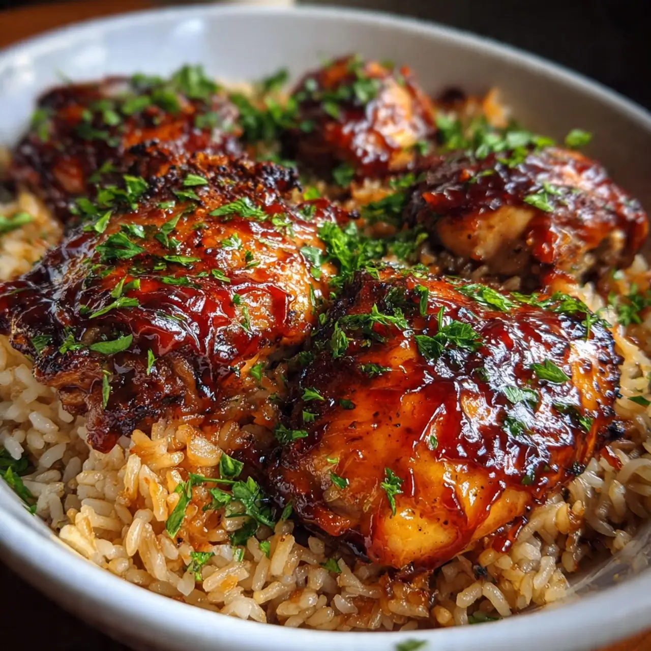 Honey BBQ One Pan Chicken and Rice with Caramelized Edges