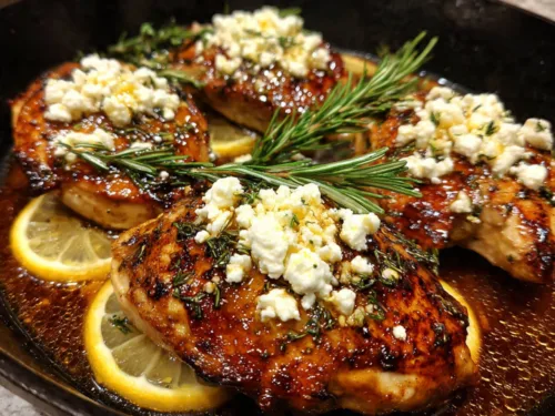 Hot Honey Garlic Feta Chicken Skillet