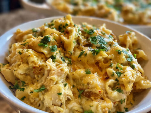 Creamy Green Chile Chicken Enchilada Pasta