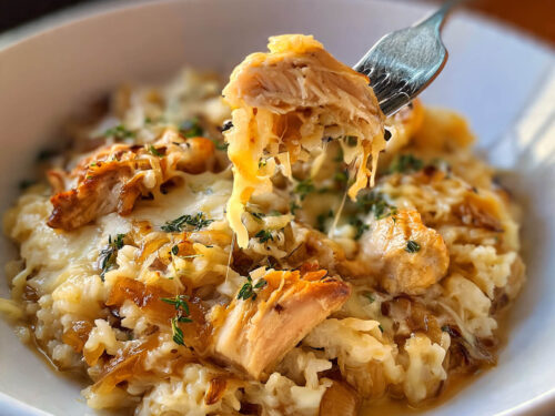 French Onion Chicken Rice Bake