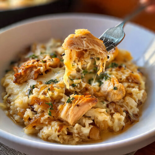 French Onion Chicken Rice Bake