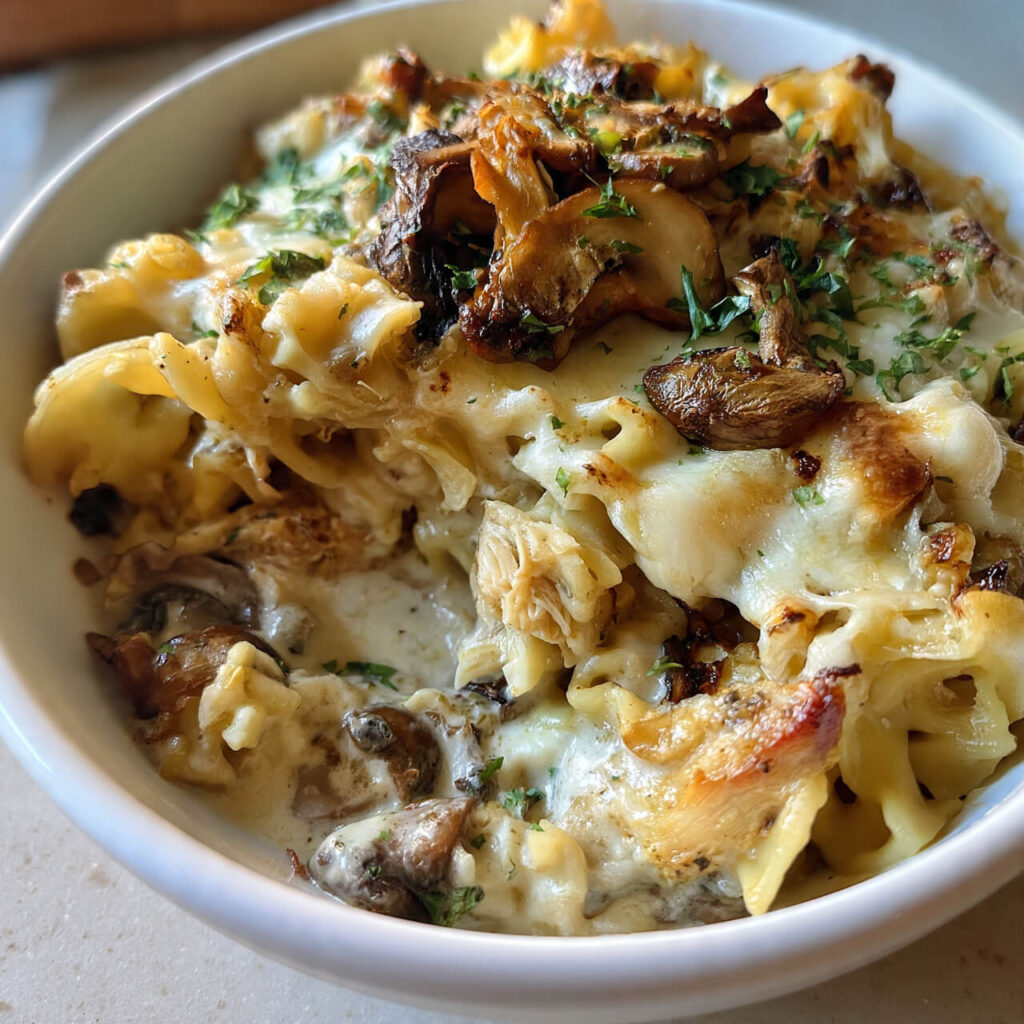 How to Make Creamy Mushroom Chicken Noodle Bake